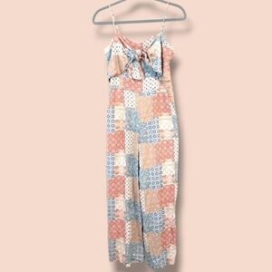 Twik Pastel Patchwork Paisley Floral 100% Viscose Sleeveless Tie-Front Jumpsuit